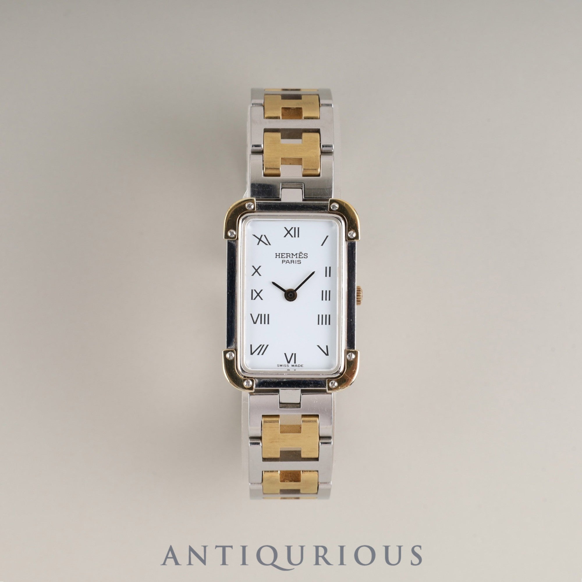Hermès Cloajour CR1.240 Quartz Cal.976.001 SS/GP SS/GP White Dial Box Case Warranty (2008) Overhauled
