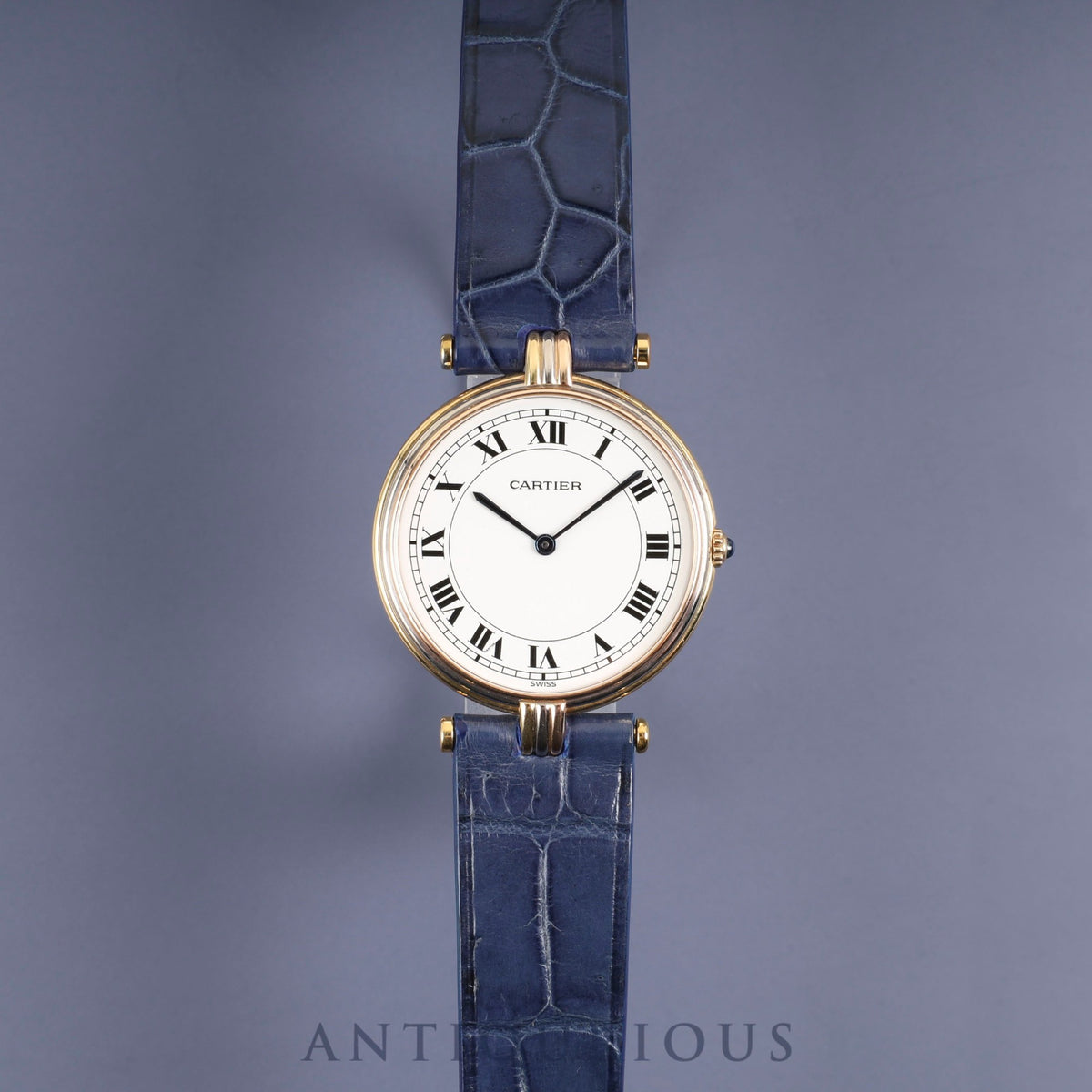 Cartier Vendôme VLC LM 881003 Quartz Caliber 81 18K Leather Watch with Genuine Pin Buckle (GP) White Roman Dial Overhauled
