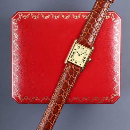 カルティエ マストタンク LM W1002753 / 590005 クォーツ Cal.90 SV925 革 純正尾錠（GP） アイボリーローマン文字盤 箱 オーバーホール