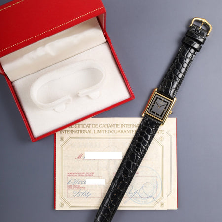 カルティエ マストタンク LM 6 81006 クォーツ Cal.81 SV925 革 純正ピンバックル（GP） グレー飛びローマン文字盤（SWISS表記） 箱 保証書（1984年）オーバーホール済み  新品仕上げ済み