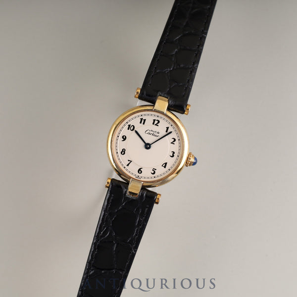 Cartier Must Vendôme VLC SM 590004 Quartz Caliber 90 SV925 Leather Strap with Genuine GP Buckle, Arabic Dial, Overhauled
