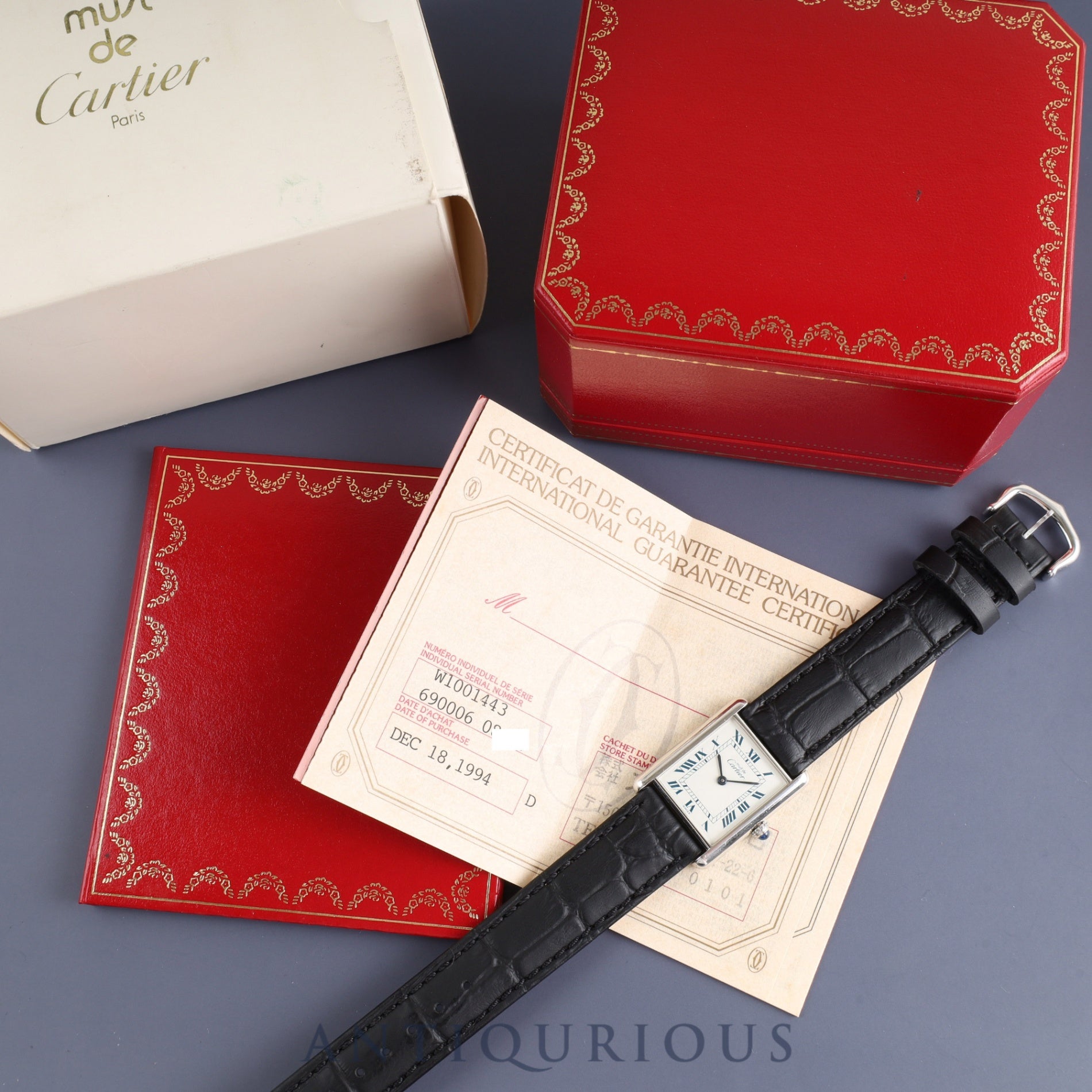 Cartier Must Tank LM W1001443 / 690006 Quartz Cal.90 SV925 Leather Genuine buckle (SS) White Roman dial Box Booklet Warranty (1994) Overhauled