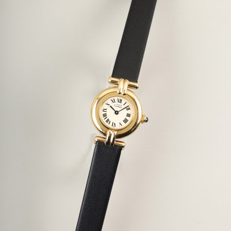 カルティエ マストコリゼ 590002 クォーツ Cal.90 SV925 革 純正尾錠（GP） アイボリーローマン文字盤 オーバーホール済み