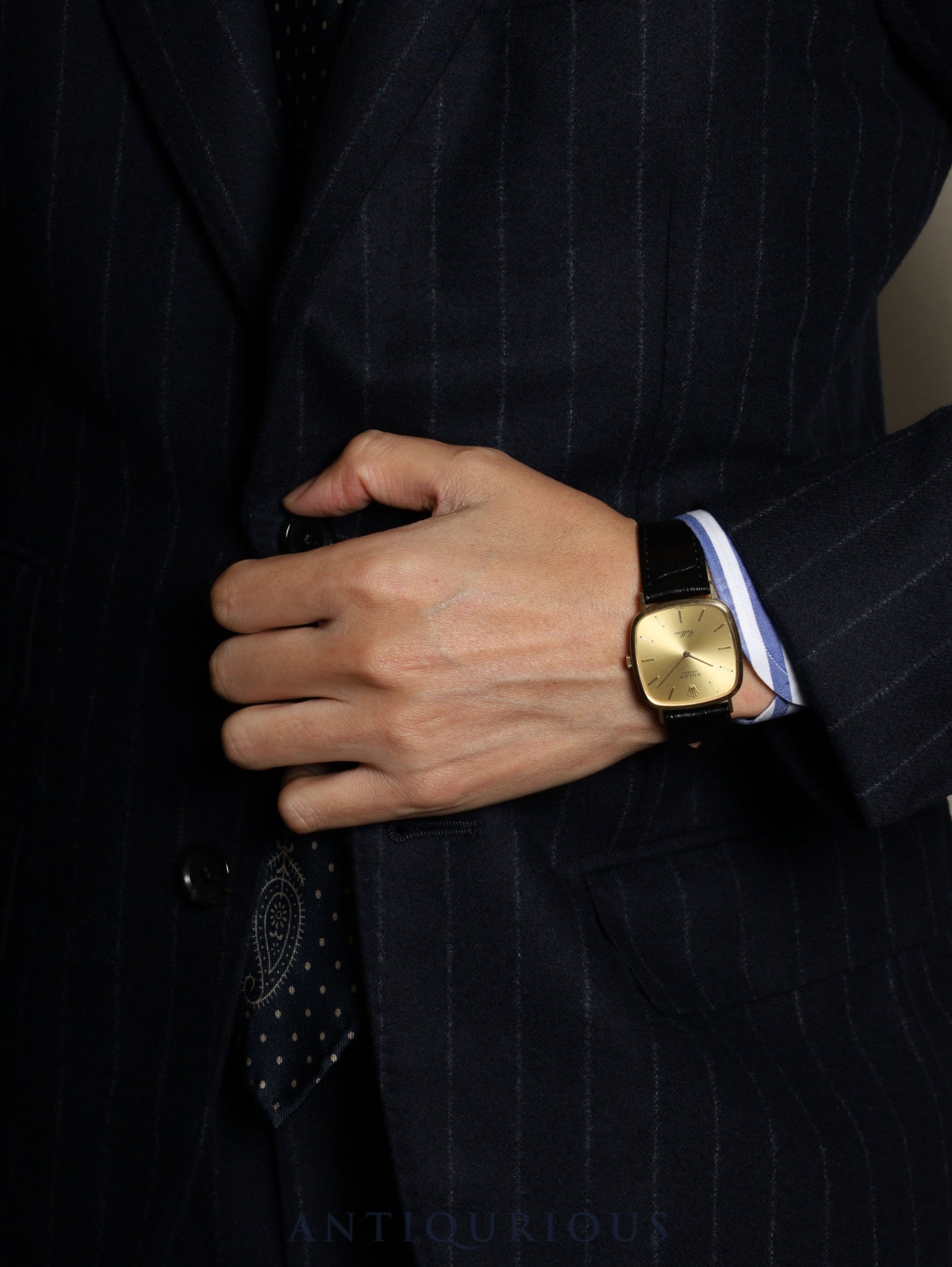 ロレックス チェリーニ 4114 手巻き Cal.1601 750YG 革 純正尾錠（GP）シャンパン文字盤 42番台（1975年）オーバーホール済み