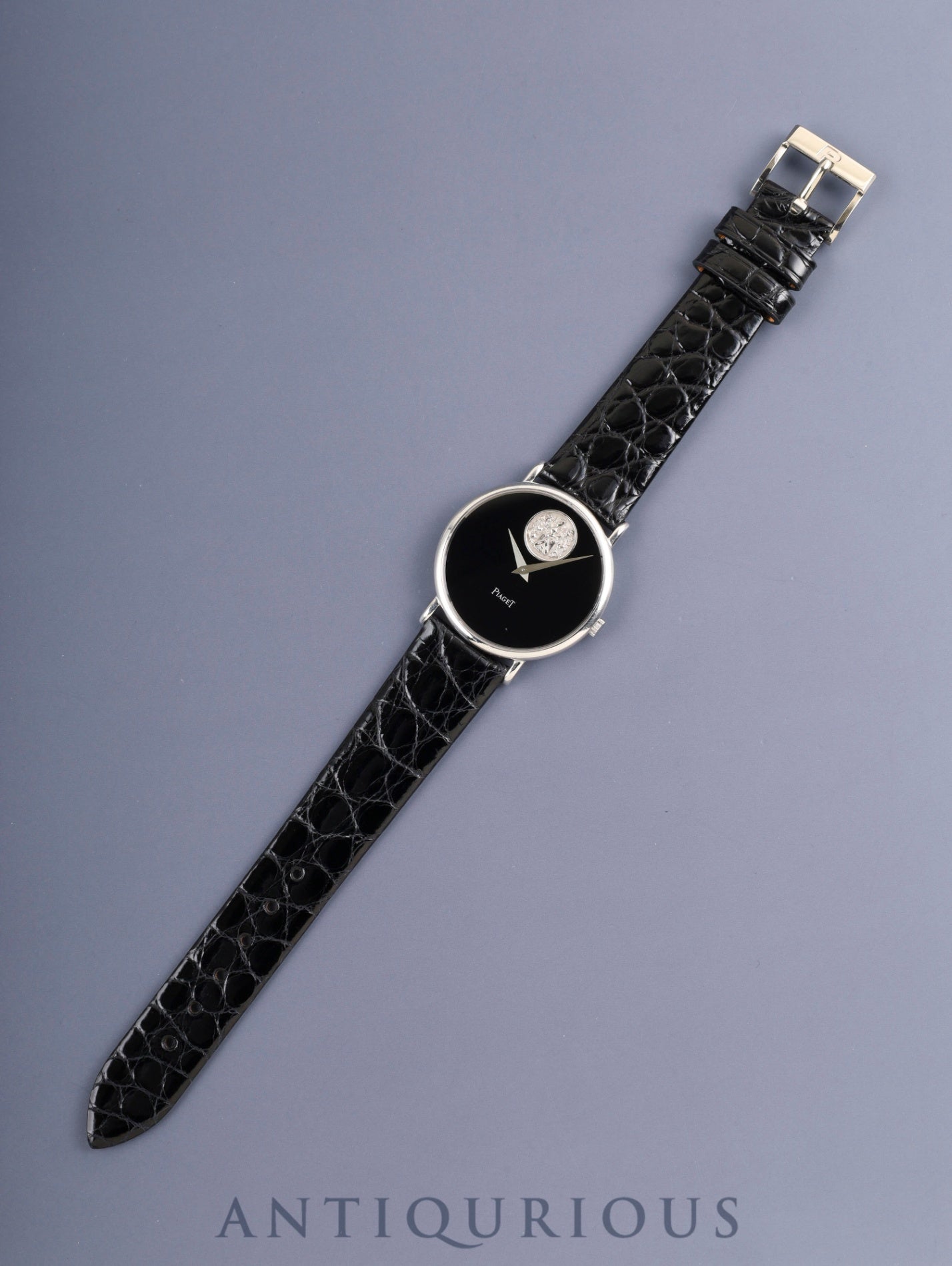 Piaget Round 9025 Manual Winding Cal.9P2 750WG Leather Original Pin Buckle (750WG) Black Dial Overhauled
