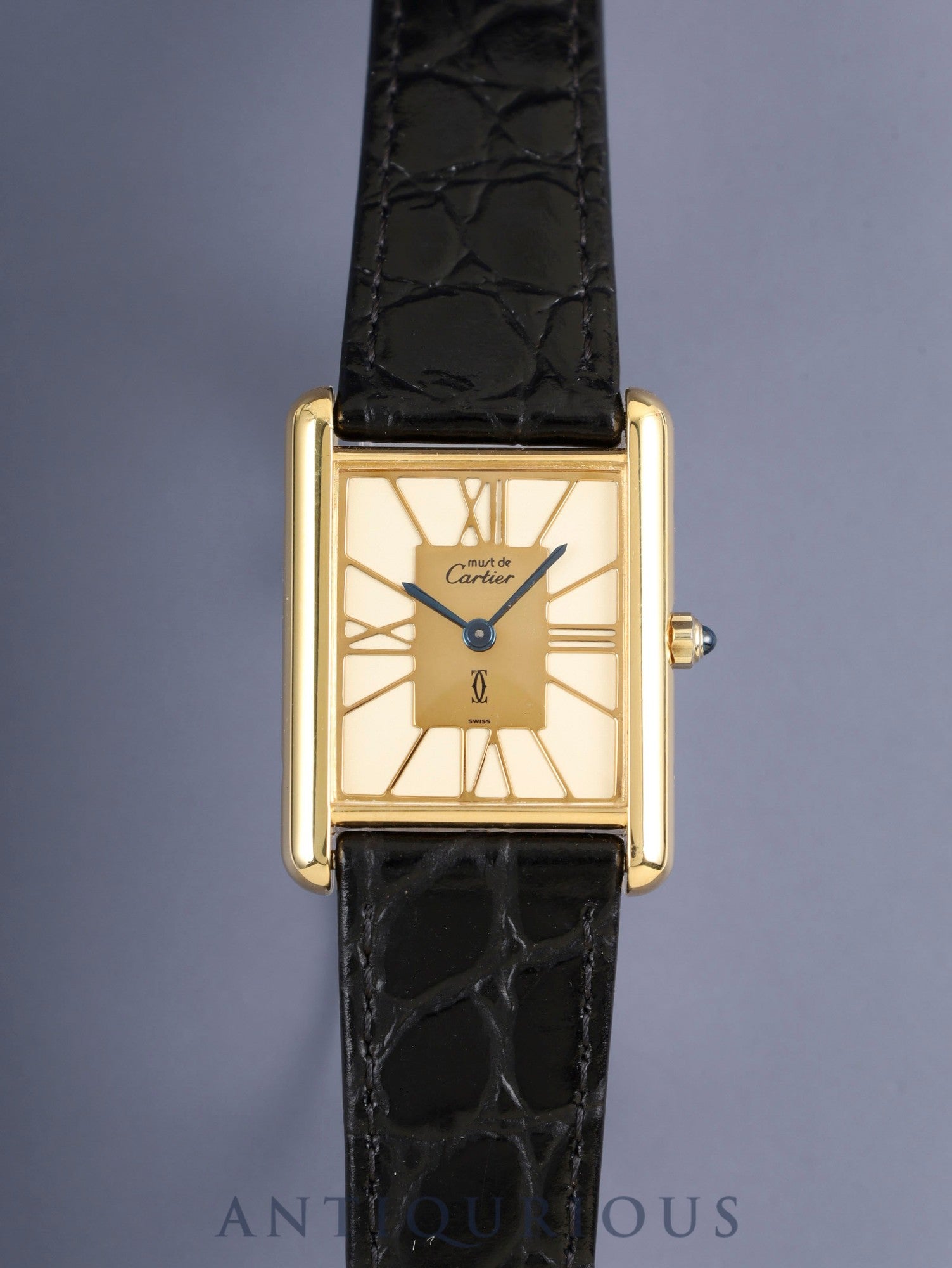 カルティエ マストタンク LM 6 81006 クォーツ Cal.81 SV925 革 純正尾錠（GP） アイボリークロワゾネ文字盤（SWISS表記） オーバーホール済み 新品仕上げ済み