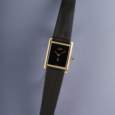 カルティエ マストタンク LM 手巻き Cal.78-1 SV925 革 純正ピンバックル（GP）オニキス文字盤（SWISS表記） オーバーホール済み