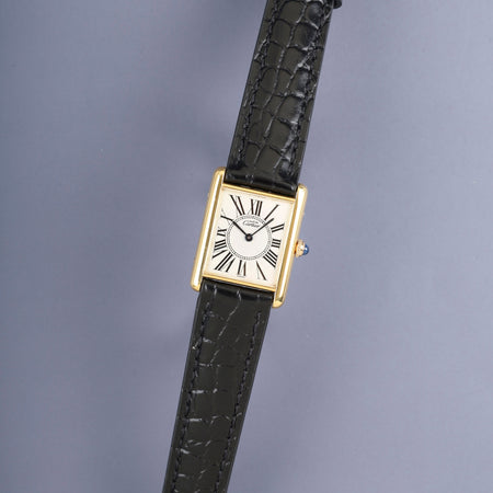 カルティエ マストタンク LM 590005 クォーツ Cal.90 SV925 革 純正ピンバックル（GP）オパラン文字盤（SWISS表記）オーバーホール済み 新品仕上げ済み