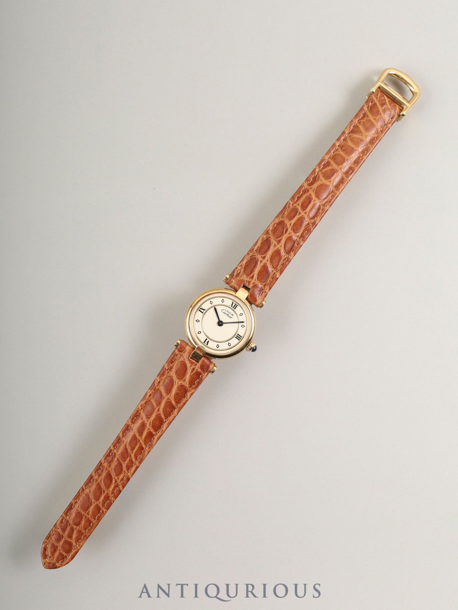 Cartier Must Vendôme VLC SM 590004 Quartz SV925 Leather Watch with Genuine D-buckle (GP) Ivory 4-point Roman Dial Overhauled