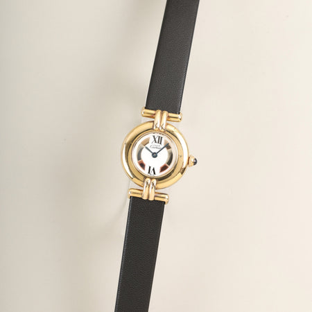 Cartier Must Colisée 1902 Quartz Cal.90 SV925 Leather Original Pin Buckle (GP) Side Trinity Dial (SWISS marking) Overhauled