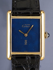 Cartier Must Tank LM 6 Hand-wound Cal.78-1 SV925 Leather Genuine Pin Buckle (GP) Lapis Lazuli Dial (SWISS marking) Overhauled Polished
