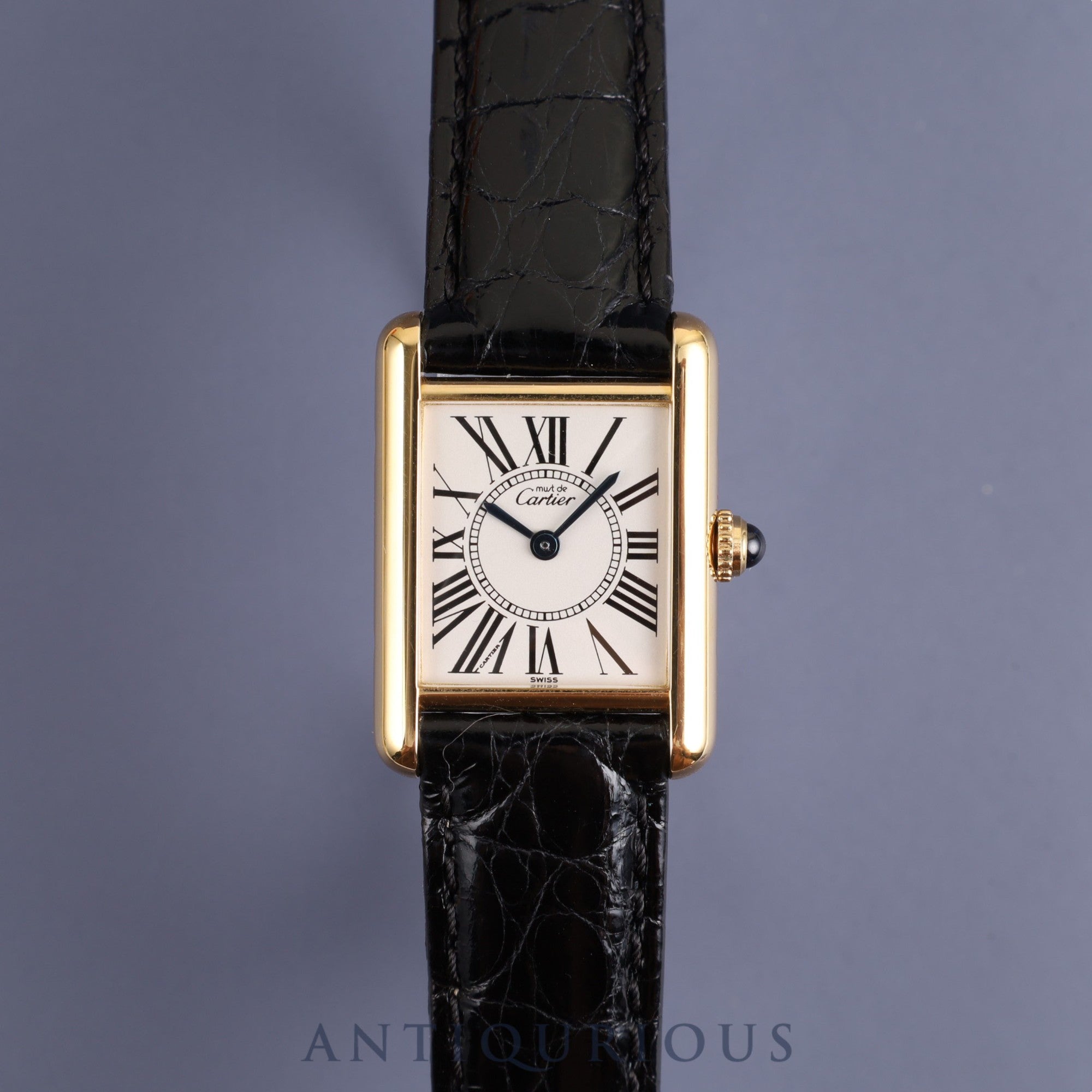 Cartier Must Tank SM 1613 Quartz Cal.057 SV925 Leather Genuine D Buckle (GP) Opalan Dial Overhauled