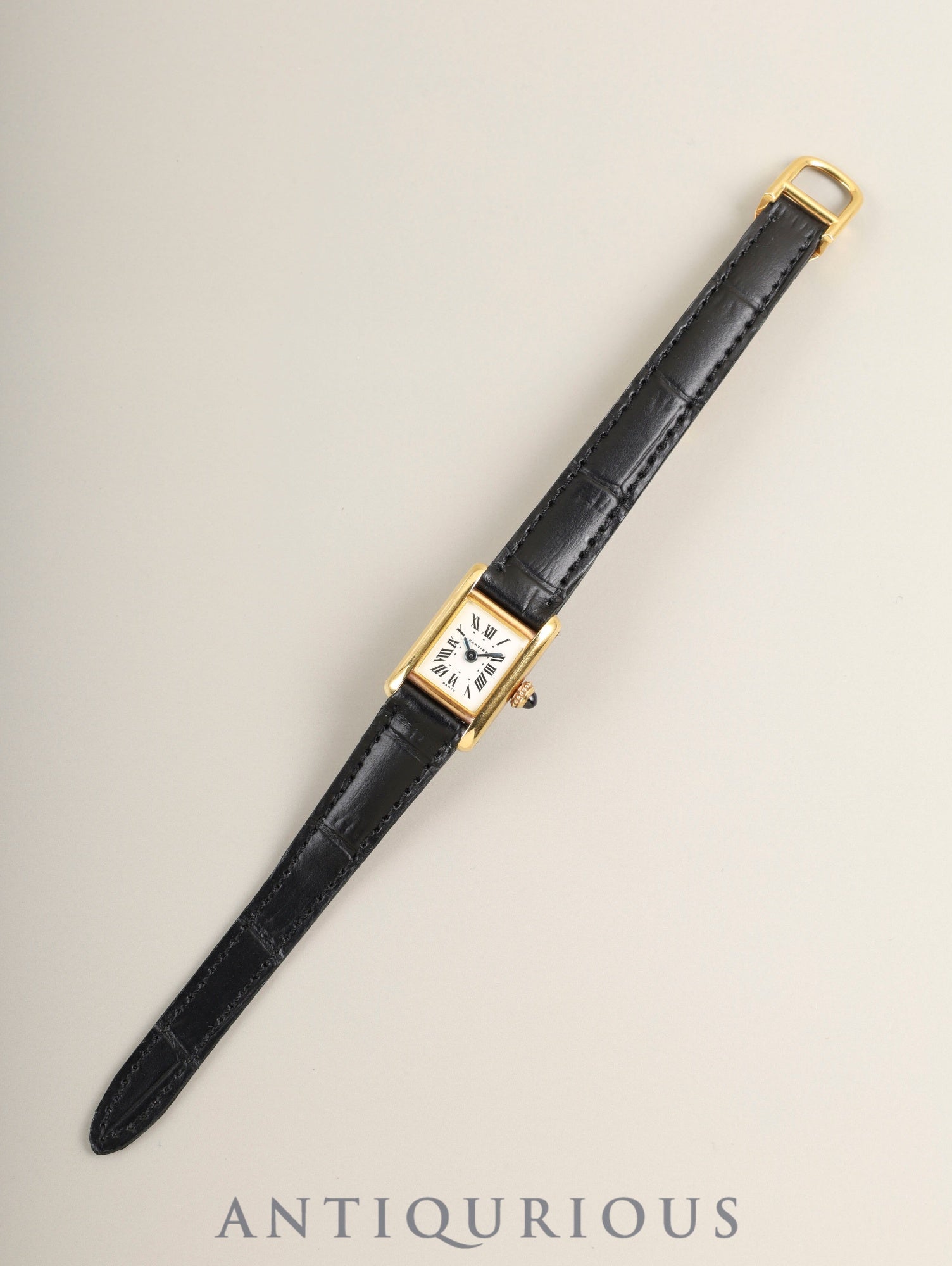 カルティエ ミニ タンク 64262 手巻き Cal.AS1722 750YG 革 純正Dバックル（18K）ホワイトローマン文字盤（PARIS表記）純正レザーベルト付き オーバーホール済み