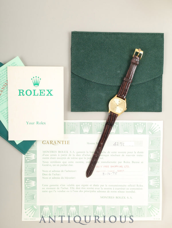 Rolex Cellini 3801 Manual Winding Cal.1600 750YG Leather Original Pin Buckle (GP) Gold Dial 42-serial (1974) Warranty (1978) Booklet Overhauled