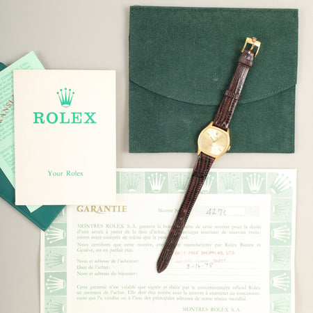 Rolex Cellini 3801 Manual Winding Cal.1600 750YG Leather Original Pin Buckle (GP) Gold Dial 42-serial (1974) Warranty (1978) Booklet Overhauled