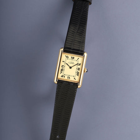 カルティエ マストタンク LM 手巻き SV925 革 純正ピンバックル（GP）アイボリーローマン文字盤（SWISS表記） オーバーホール済み