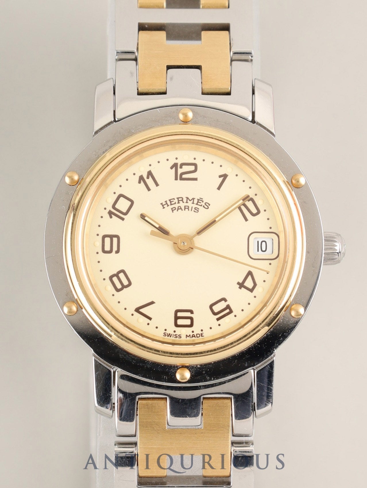 エルメス クリッパー CL4.220.430 / 3752 クォーツ SS/GP SS/GP アイボリー文字盤（SWISS MADE表記）箱 冊子 保証書（1999年 / 詳細未記載）オーバーホール済み
