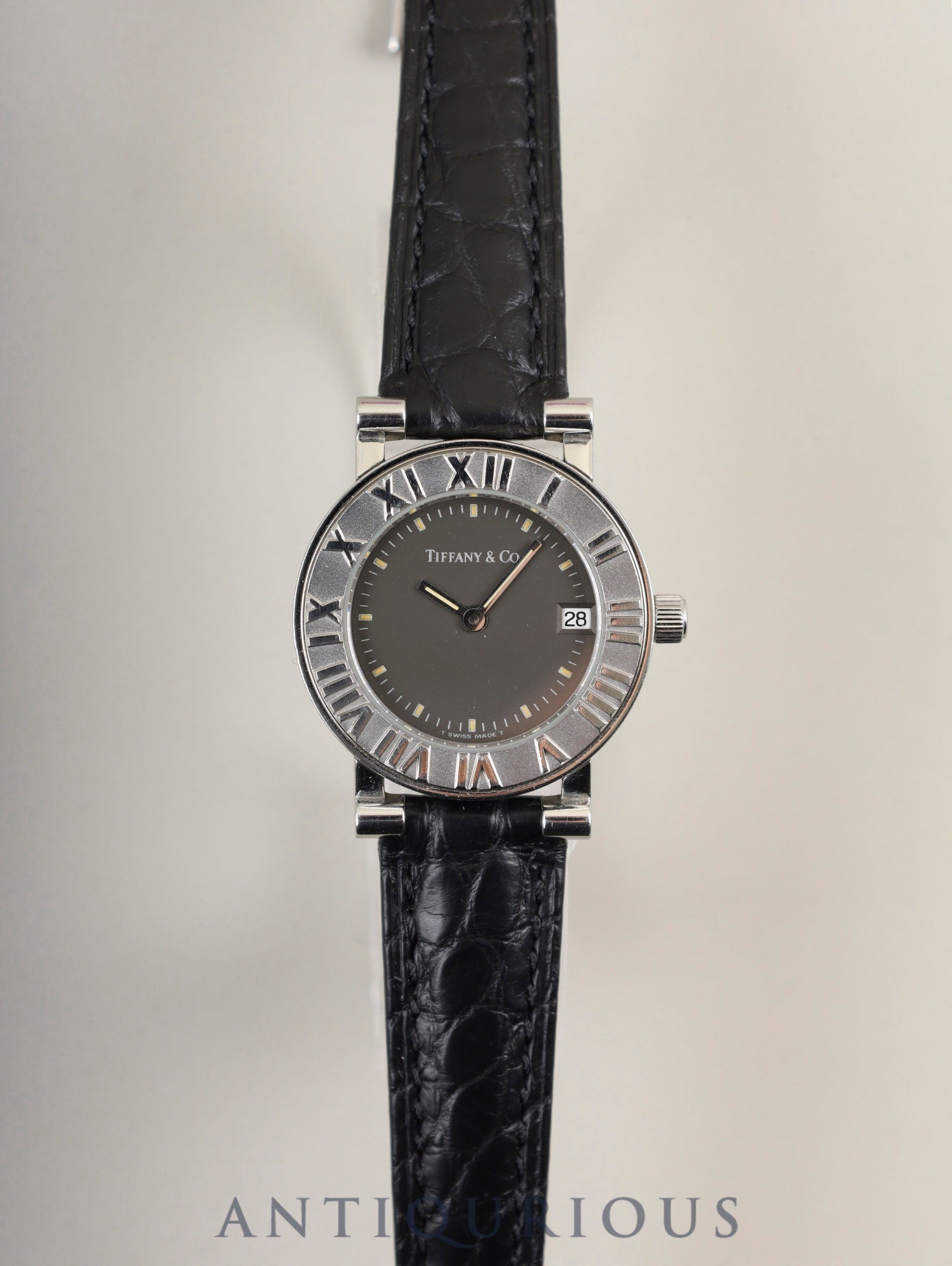 ティファニー アトラス 820.1008 クォーツ Cal.256.041 SS 革 純正バックル（SS） グレー文字盤 箱 冊子 保証書 オーバーホール済み