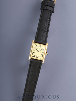 Cartier Must Tank LM Manual Winding Caliber 78-1 SV925 Leather Watch with Genuine Pin Buckle (GP) Ivory Roman Dial (SWISS Marking) Overhauled and Finished to Look Like New