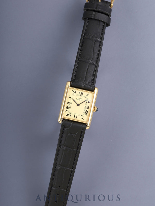 Cartier Must Tank LM Manual Winding Caliber 78-1 SV925 Leather Watch with Genuine Pin Buckle (GP) Ivory Roman Dial (SWISS Marking) Overhauled and Finished to Look Like New