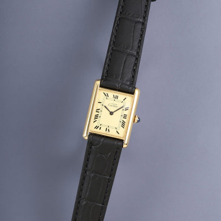 カルティエ マストタンク LM 手巻き Cal.78-1 SV925 革 純正ピンバックル（GP）アイボリーローマン文字盤（SWISS表記）オーバーホール済み 新品仕上げ済み