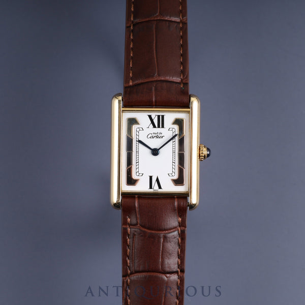 CARTIER カルティエ MUST TANK LM マストタンク LM 1615 クォーツ Cal.90 SV925 革 純正Dバックル（GP） トリニティ文字盤 オーバーホール済み