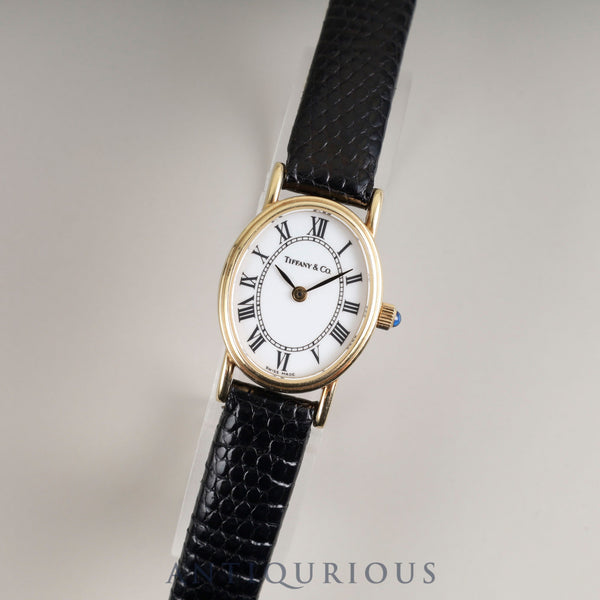 ティファニー オーバル クォーツ Cal.976.001 14K 純正革ベルト 純正尾錠（GP） ホワイトローマン文字盤 箱 オーバーホール済み