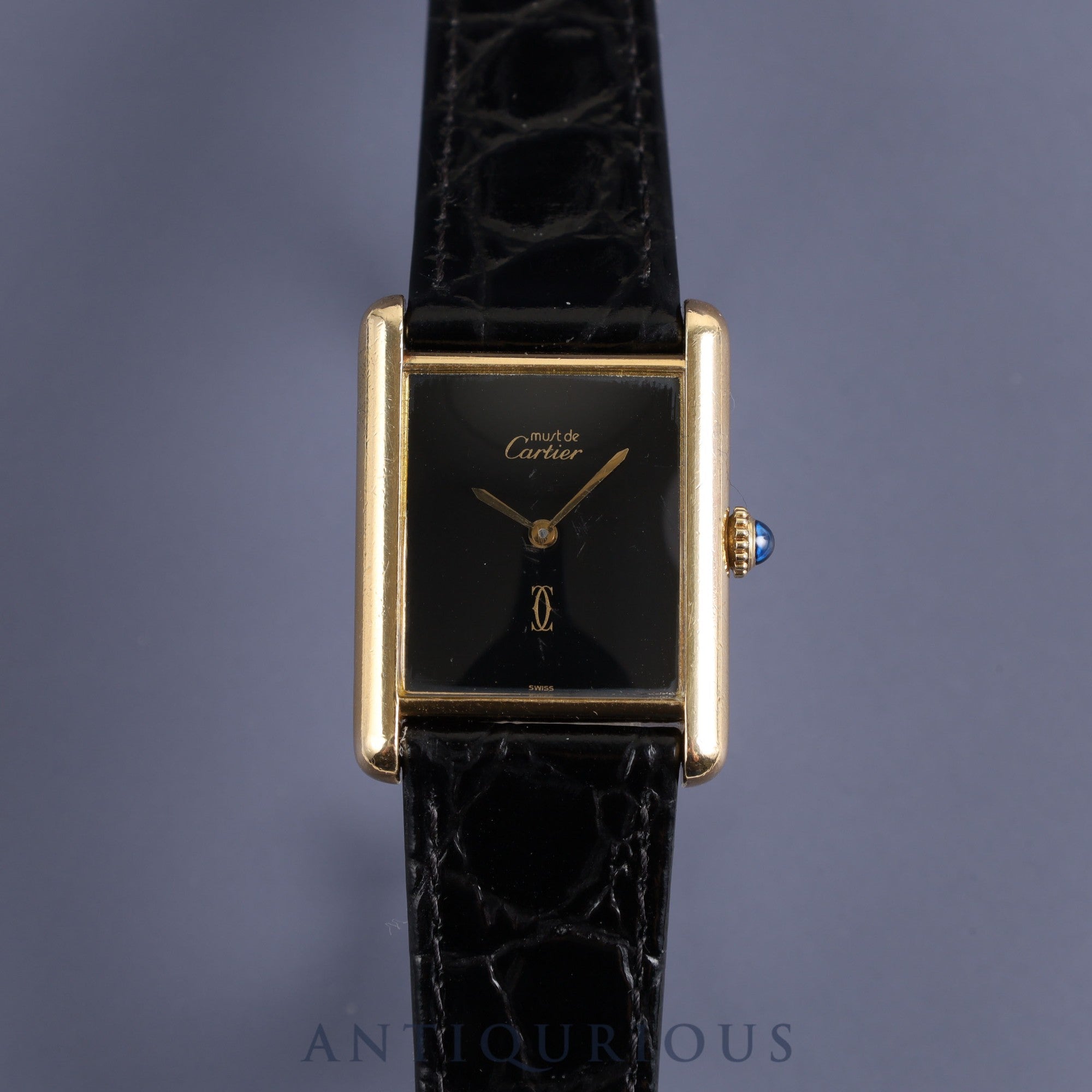 Cartier Must Tank LM Manual winding Cal.78-1 SV925 Leather Genuine buckle (GP) Onyx dial Overhauled