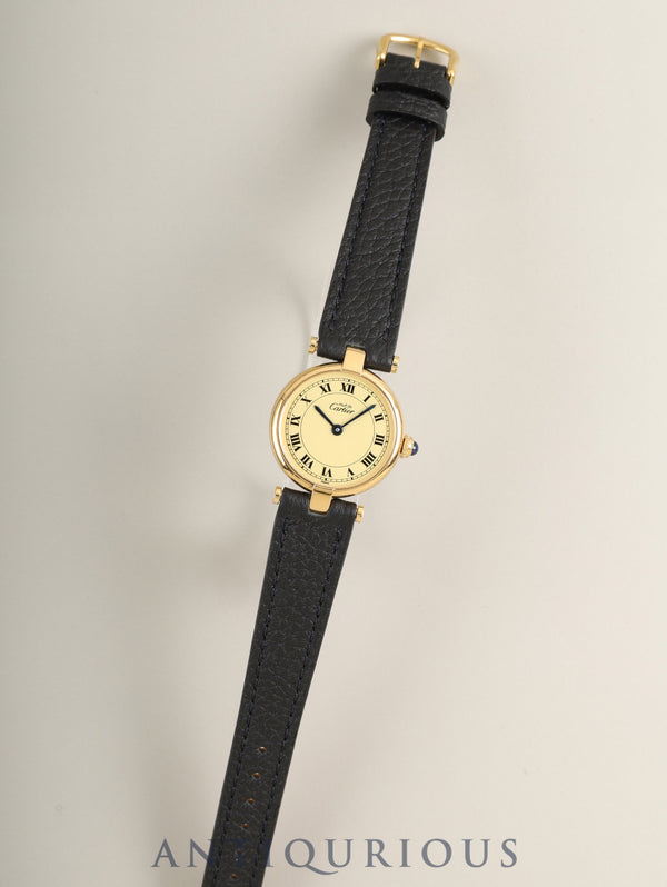 カルティエ マスト ヴァンドーム VLC SM 590004 クォーツ Cal.90 SV925 革 純正ピンバックル（GP）アイボリーローマン文字盤（SWISS表記） オーバーホール済み