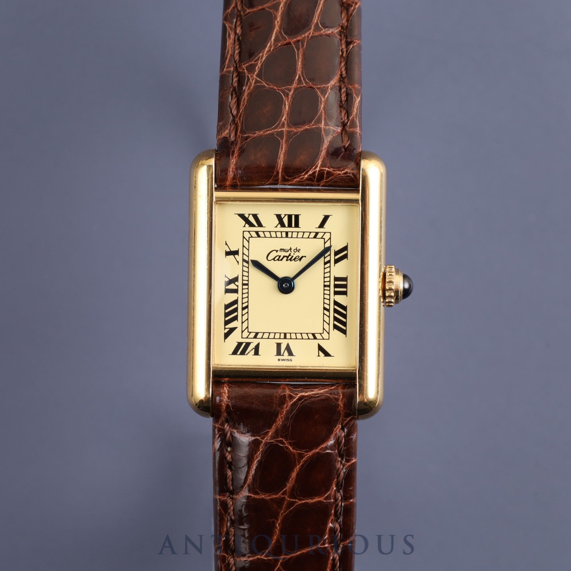 Cartier Must Tank SM W1003154/1613 Quartz Cal.057 SV925 Leather Genuine D Buckle (GP) Ivory Roman Dial Box Warranty (Unsigned/2009) Overhauled