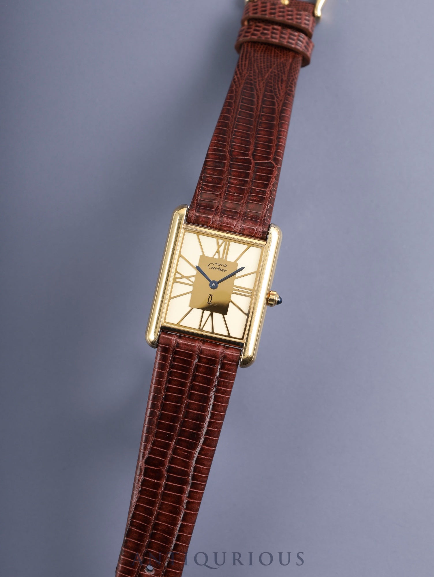 カルティエ マストタンク LM 6 81006 クォーツ SV925 革 純正尾錠（GP） クロワゾネ文字盤（SWISS表記）カルティエブティックにてコンプリートサービス済み