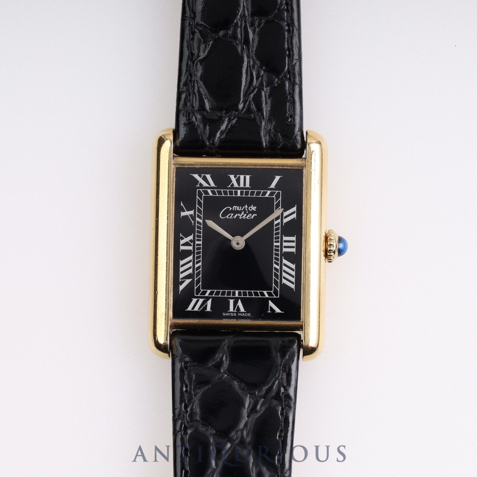 Cartier Must Tank LM Manual Winding Black Roman Dial Box Fully Serviced