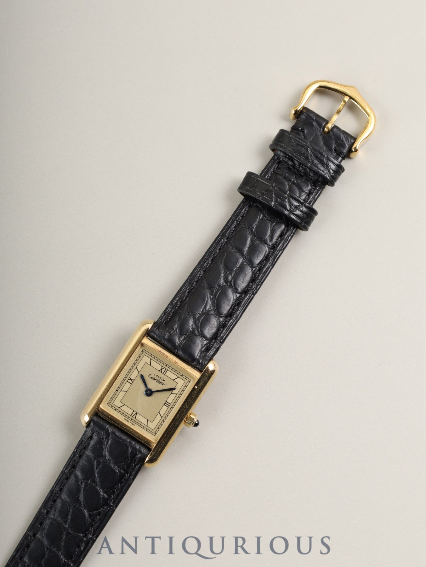 Cartier Must Tank SM 3 66001 Quartz SV925 Leather Genuine Pin Buckle (GP) Champagne Roman Dial (SWISS MADE marking) Complete service done at Cartier boutique
