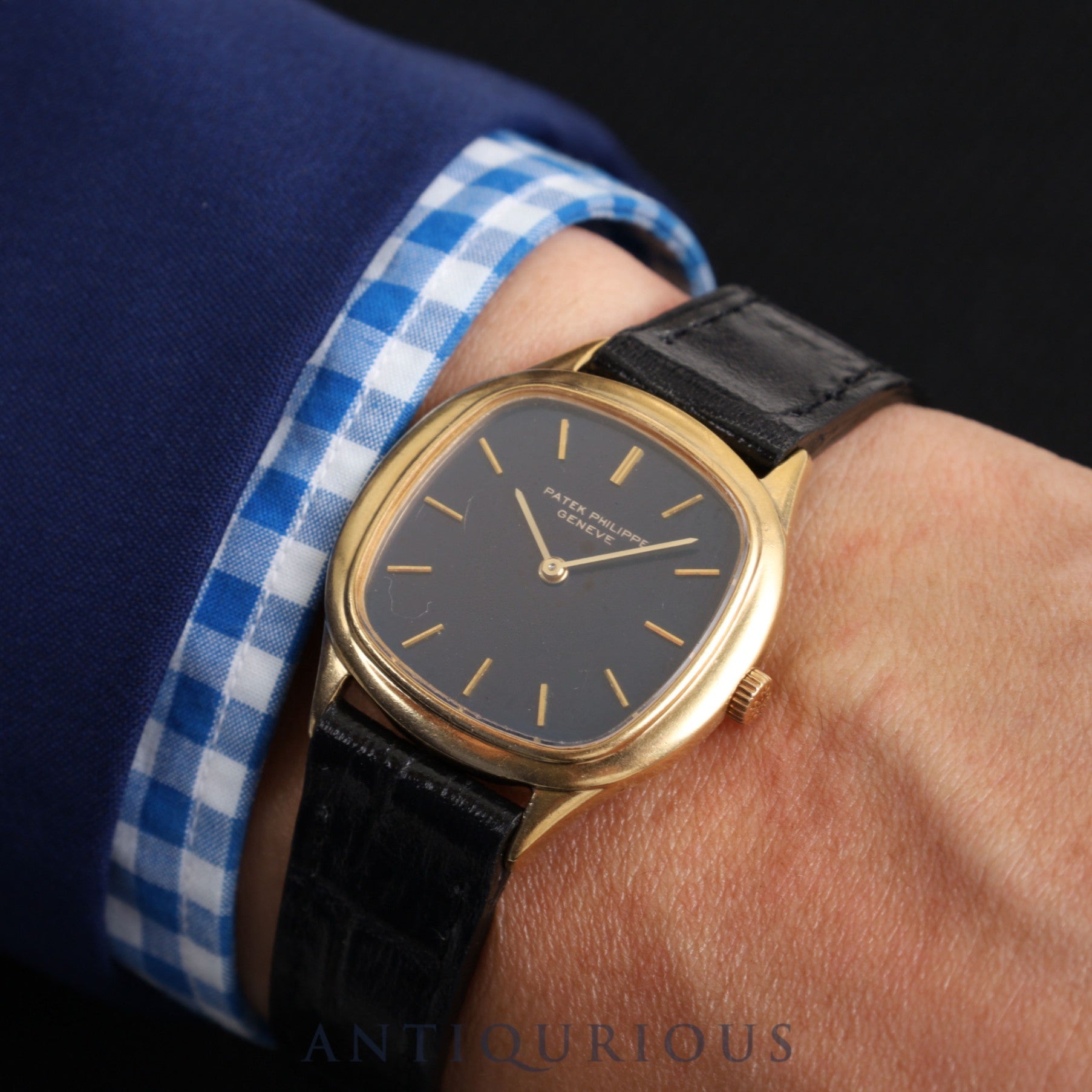 PATEK・PHILIPPE パテック・フィリップ GOLDEN ELLIPSE ゴールデンエリプス 4216 手巻き Cal.16-250 750YG 革 純正尾錠（750）ブルー文字盤 オーバーホール済み