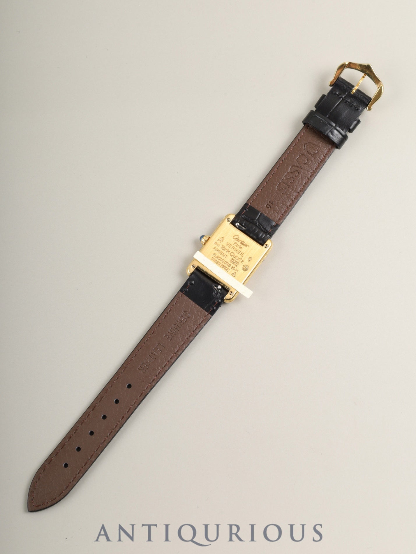 Cartier Must Tank SM 557051 Quartz Cal.057 SV925 Leather Genuine Pin Buckle (GP) Black Roman Dial (SWISS marking) Overhauled Polished