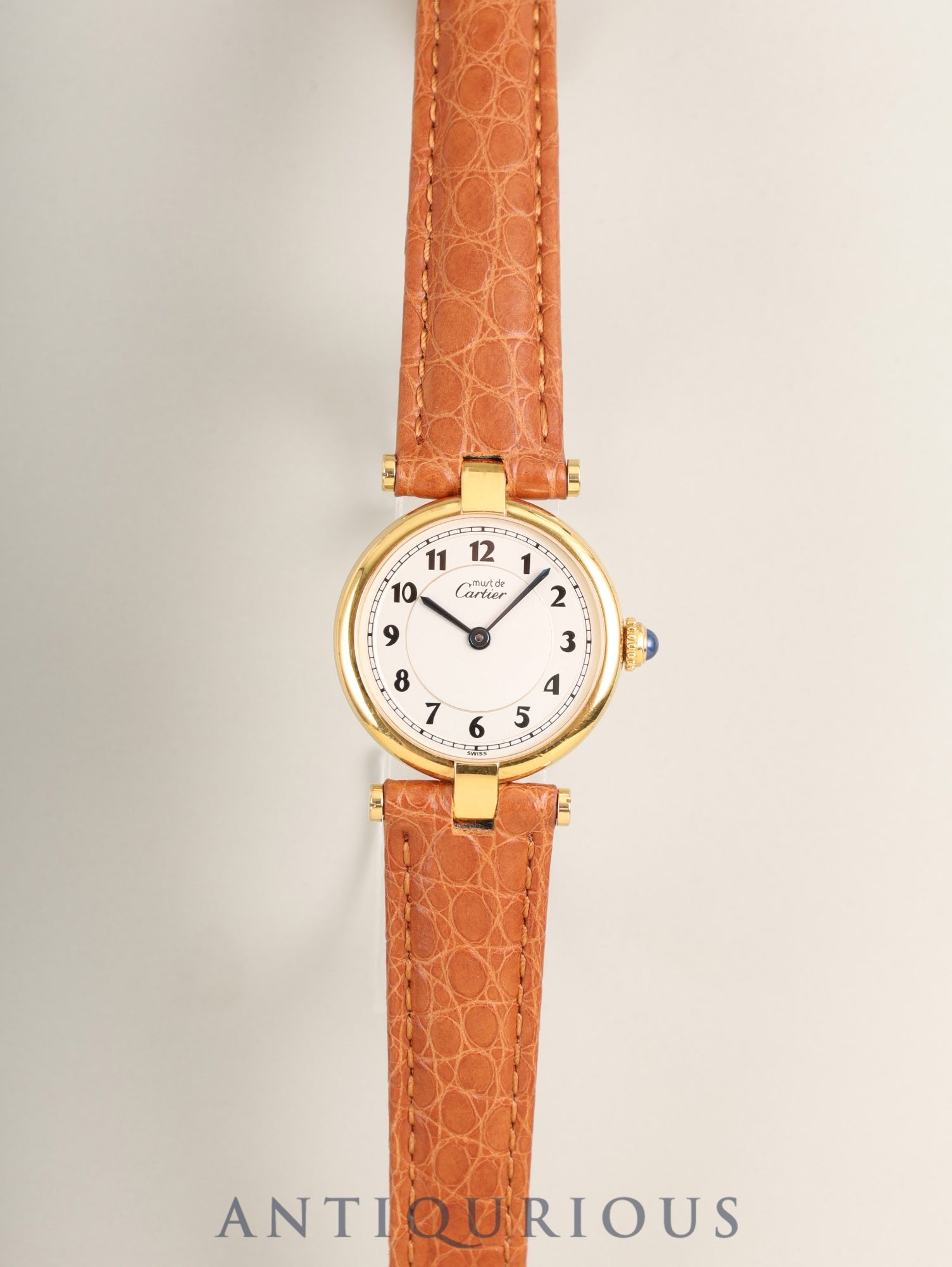 Cartier Must Vendôme VLC SM W1002154 / 590004 Quartz Caliber 690 SV925 Leather Strap with Genuine D-buckle (GP) Arabic Dial Box Overhauled