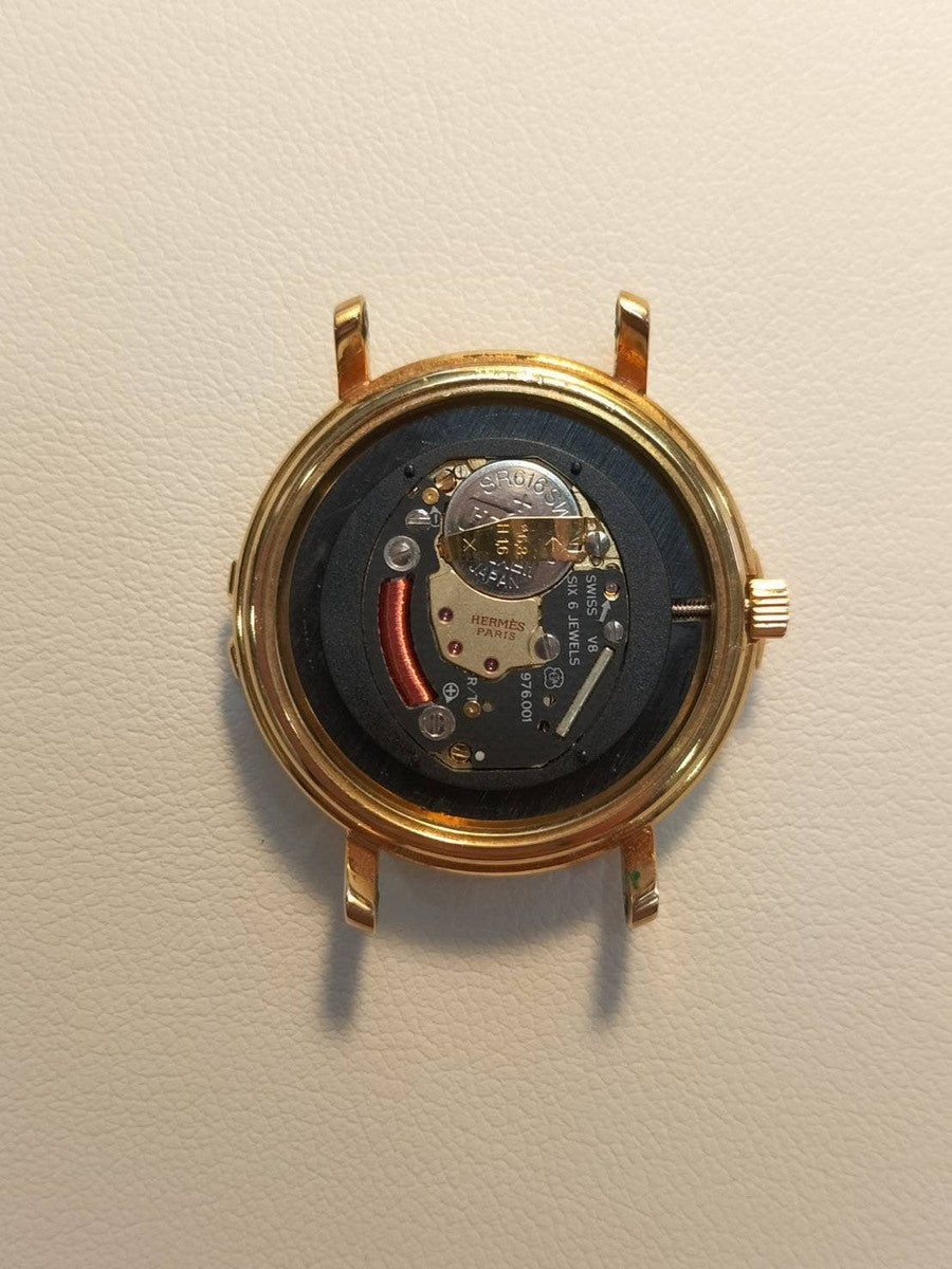 エルメス ルバン 06.32 クォーツ Cal.976.001 750YG 革 純正ピンバックル（GP）ホワイトローマン文字  オーバーホール済み