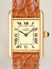 Cartier Must Tank SM W1003154 / 1613 Quartz Cal.057 SV925 Leather Genuine Cartier Deployment Buckle (GP) Ivory Roman Dial (SWISS Marking) Overhauled