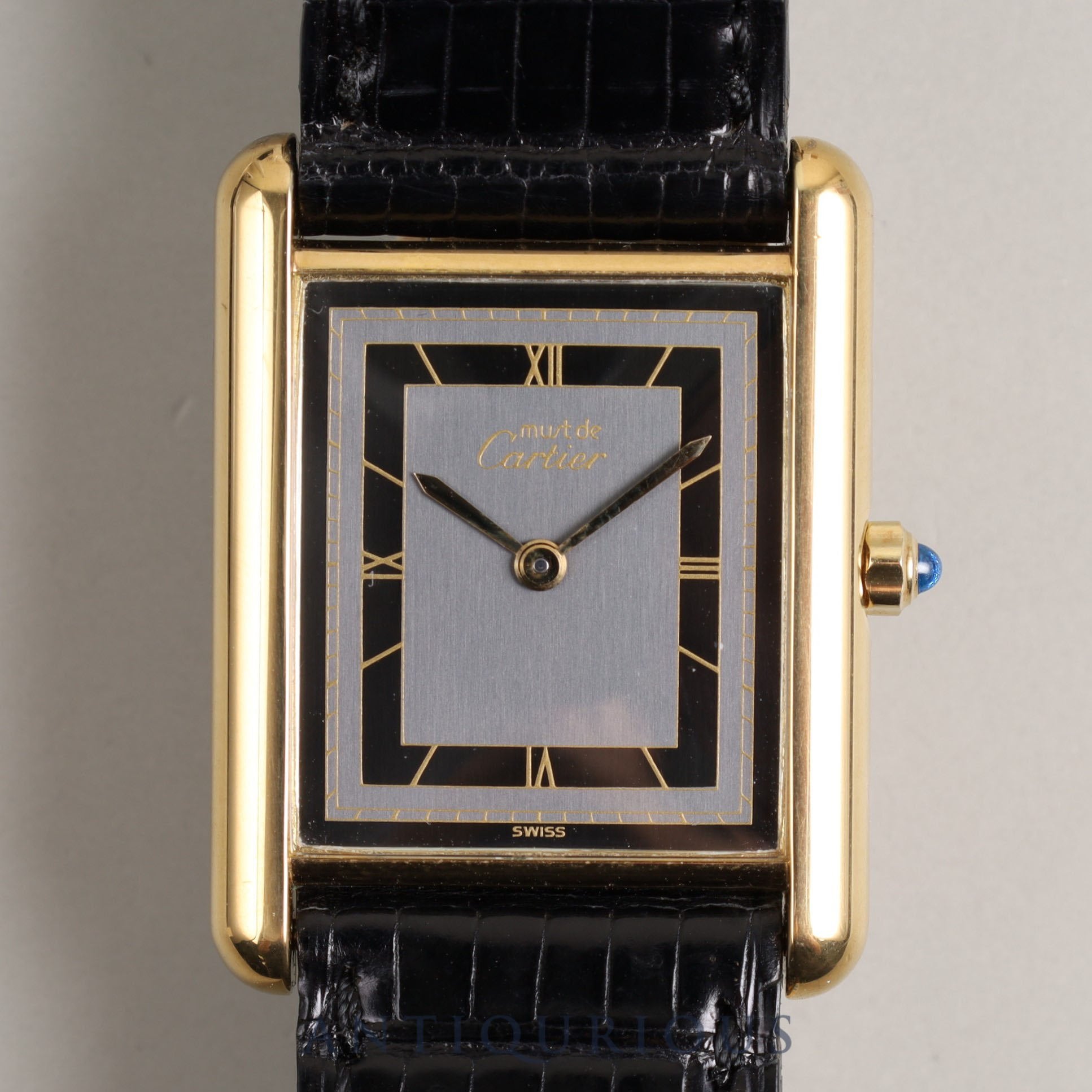 Cartier Must Tank LM QZ Cal.81 SV925 Genuine belt Genuine buckle (GP) Grey Roman dial Box Warranty (1986)