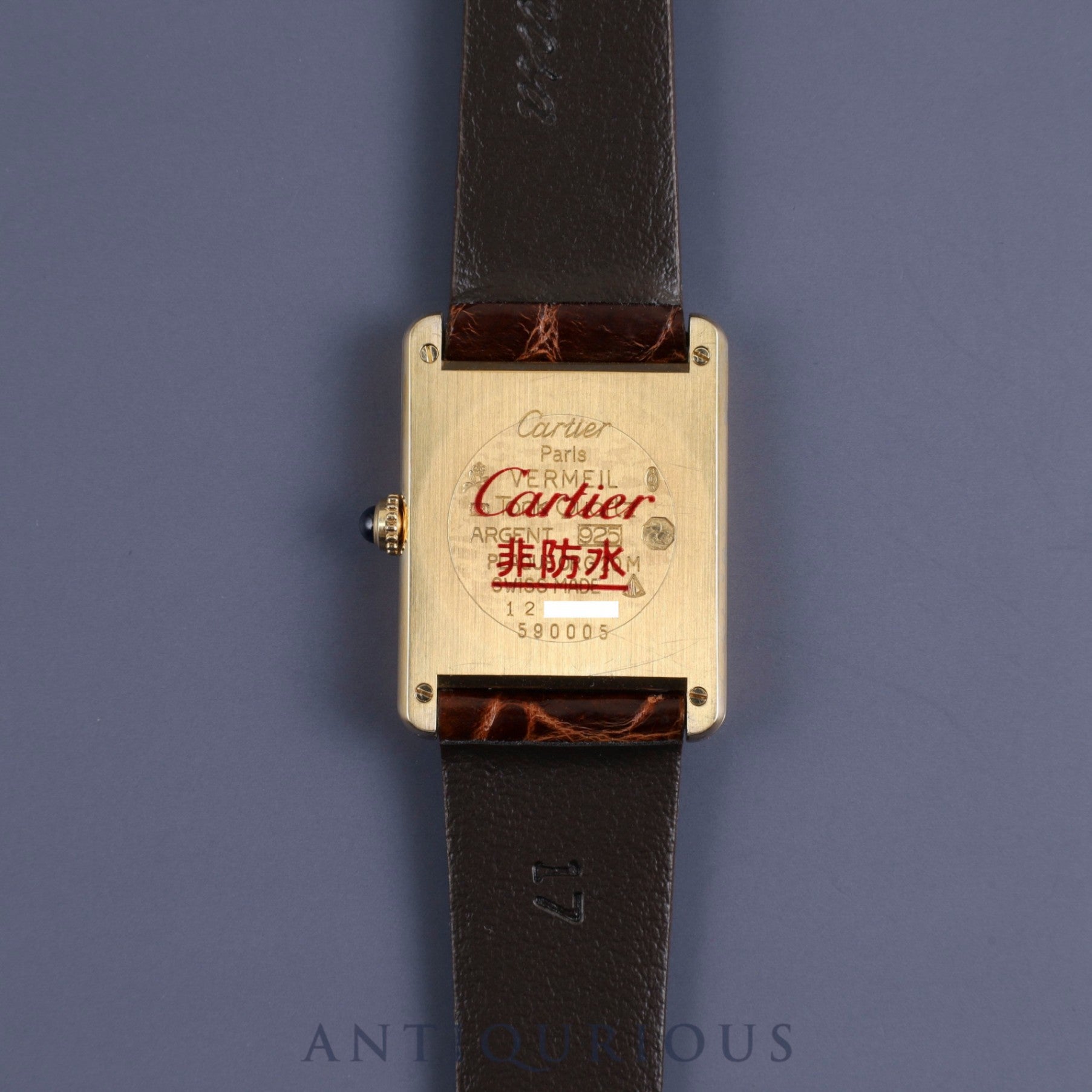 Cartier Must Tank LM 590005 Quartz SV925 Leather Buckle (GP) Ivory Roman Dial Box Warranty (1994) Complete service (full maintenance) completed at Cartier boutique