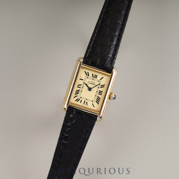 Cartier Must Tank MM W1017354 / 2415 Quartz Cal.057 SV925 Leather Genuine D-buckle (GP) Ivory Roman dial Warranty (2002) Overhauled