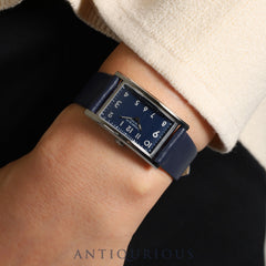 Tiffany East West Mini 3668644 Quartz Genuine Leather Strap Navy Dial Replacement Long Strap Included