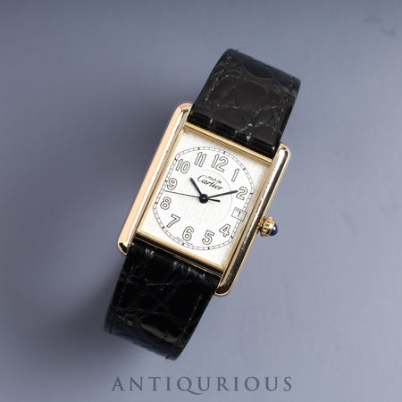 CARTIER カルティエ マストタンク GM（XL） デイト W1013954 / 2413 クォーツ Cal.87 テレフォン文字盤 SV925 革 純正尾錠（GP）