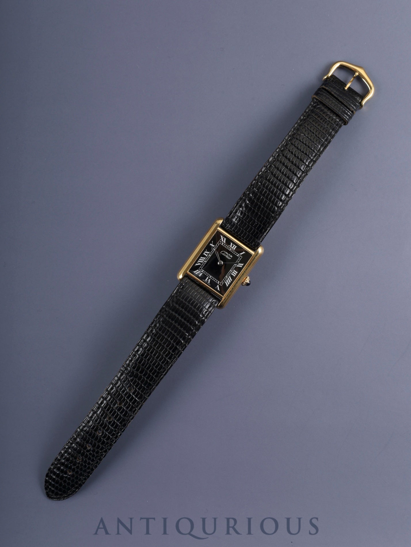 カルティエ マストタンク LM 19749 13 手巻き SV925 純正革ベルト 純正尾錠（GP） ブラックローマン文字盤 保証書（1987年） カルティエブティックにてコンプリートサービス済み