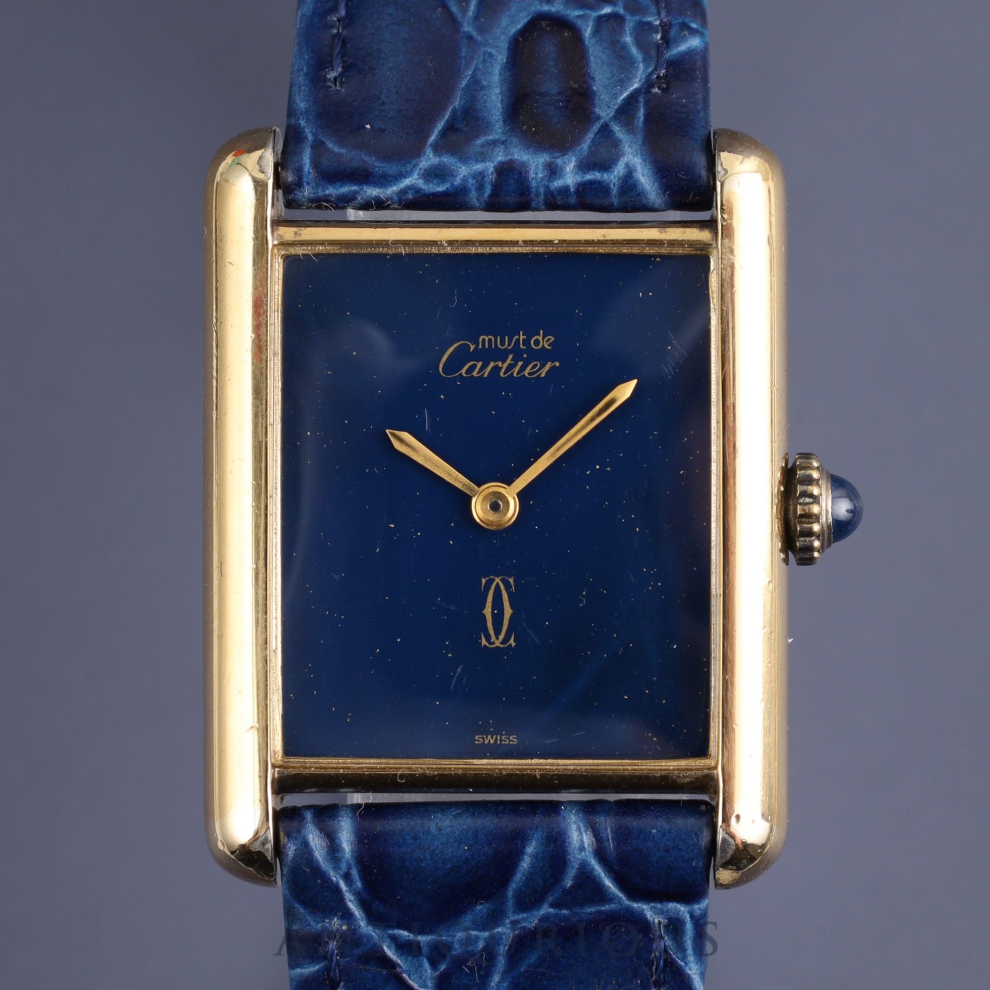 Cartier Must Tank LM Manual winding Cal.78-1 SV925 Leather Genuine buckle (GP) Lapis lazuli dial Overhauled