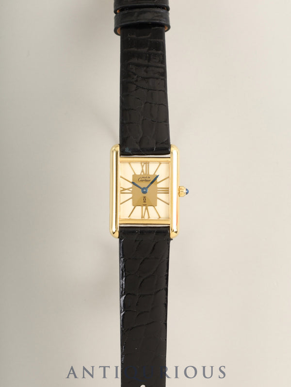 カルティエ マストタンク SM 3 66001 クォーツ Cal.057 SV925 革 純正尾錠（GP） クロワゾネ文字盤 （SWISS表記）オーバーホール済み 新品仕上げ済み