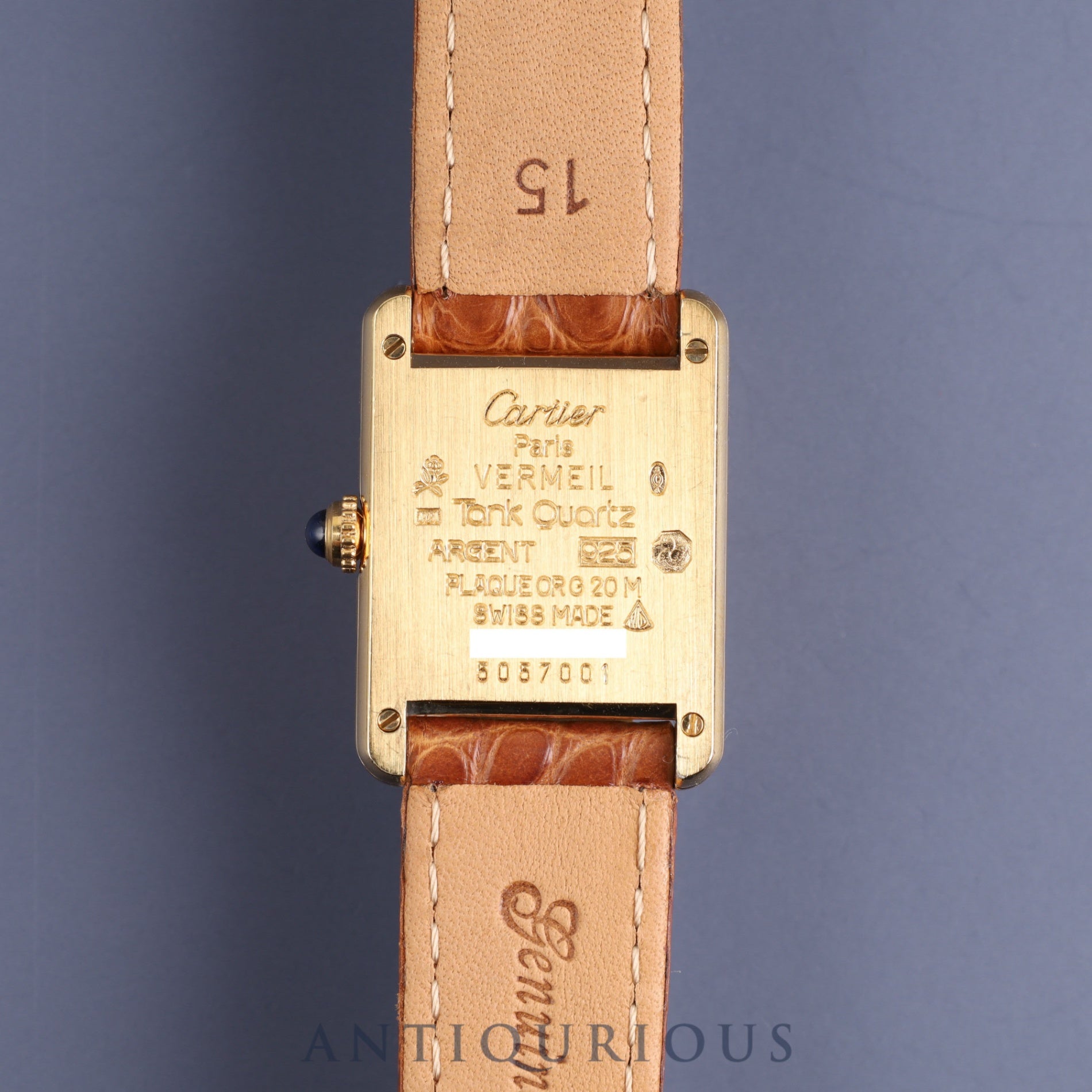 Cartier Must Tank SM 5057001 Quartz SV925 Leather Genuine Buckle (GP) Ivory Roman Dial Completely serviced at a Cartier boutique