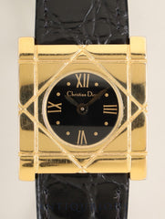 Christian Dior Cannage D82-150 Quartz Cal. 280.002, Gold Plated, Leather strap with original pin buckle (GP), black dial with Roman numerals (marked SWISS), overhauled.