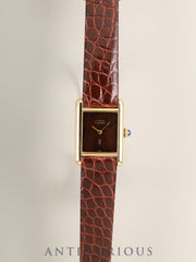 Cartier Must Tank SM 3 Hand-wound Cal.78-1 SV925 Leather Genuine Pin Buckle (GP) Mahogany Dial (SWISS marking) Box Manual Warranty (1981 / with personal name) Overhauled