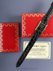 Cartier Must Tank LM Manual Winding Cal. 78-1 SV925 Leather Genuine Buckle (GP) Onyx Dial Box Booklet Warranty (1981) Overhauled